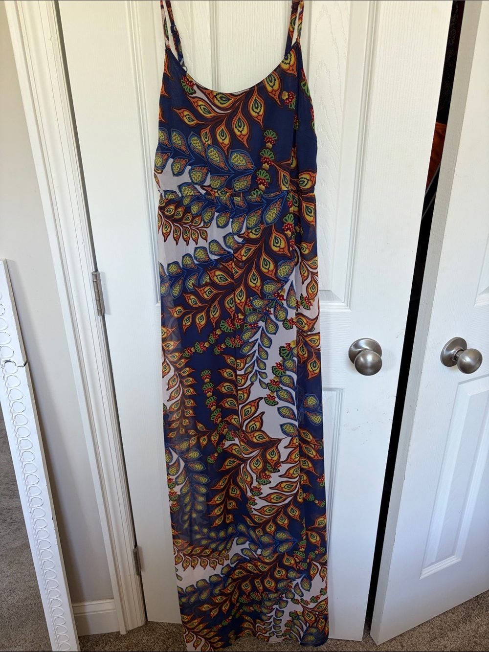 Hot & Delicious Navy Maxi Dress with Multicolor Leaf Print